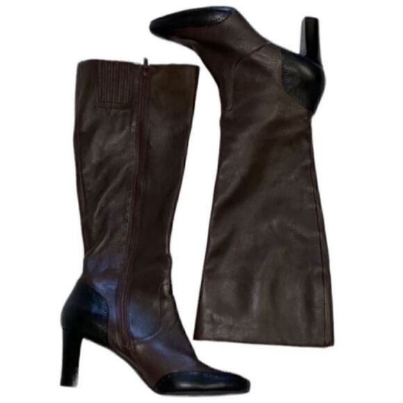Talbots Brown & Black Tall Leather Boots(Size 10B) - Picture 1 of 8